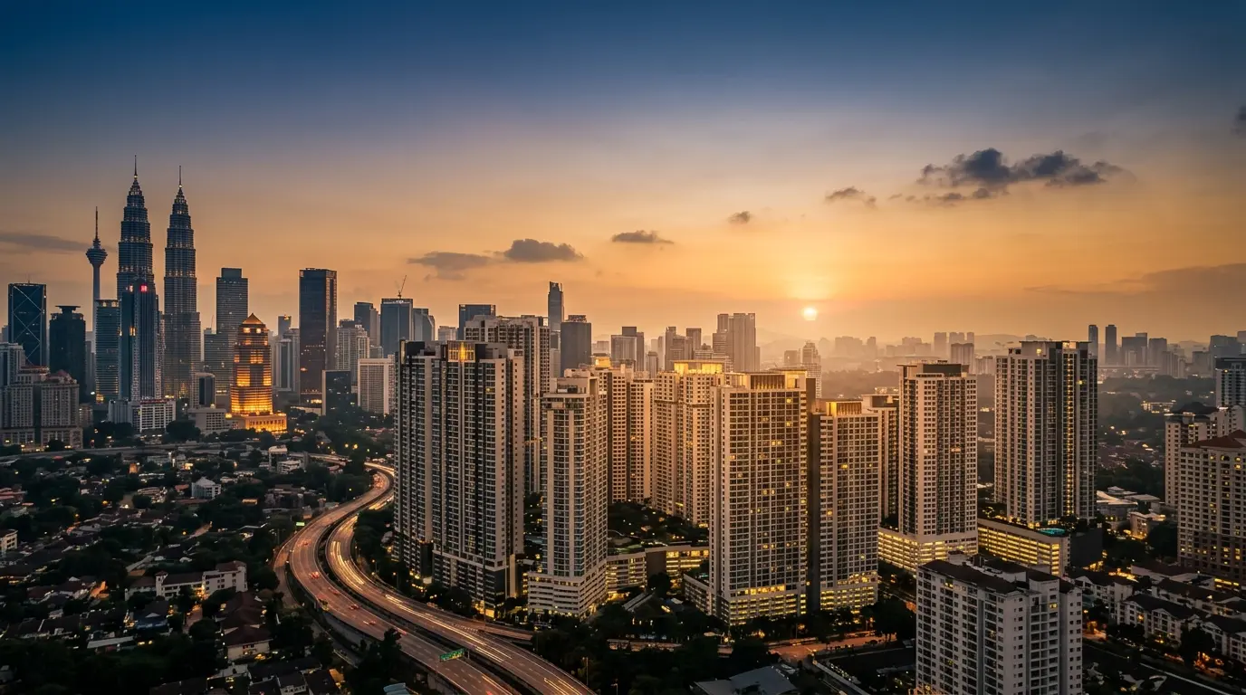 Kuala Lumpur skyline with high-rise condominium towers at dusk